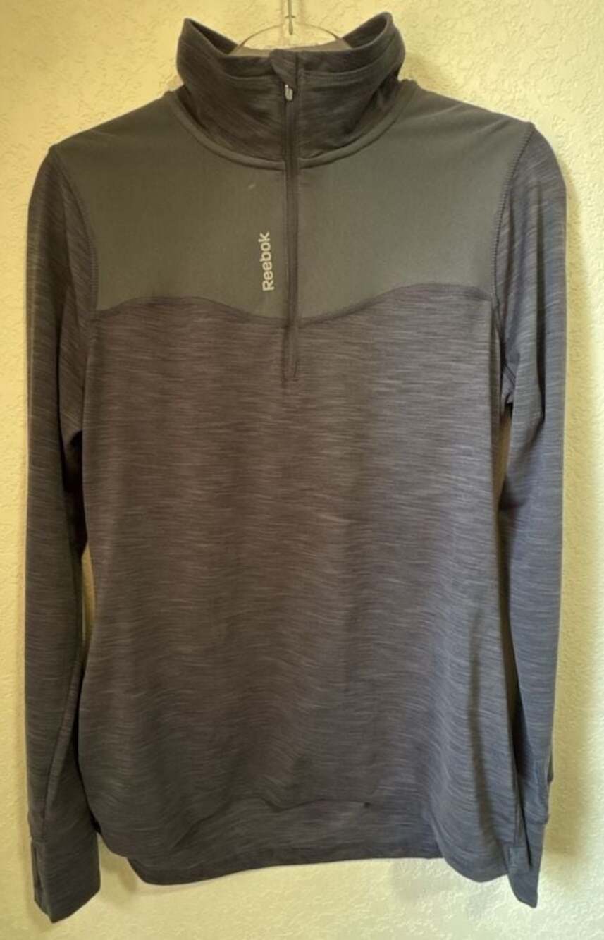 Reebok Quarter-Zip Performance Pullover Top - Grey/Black Colorblock - L/G